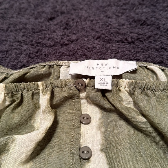 New Direction 3/4 Sleeve Peasant Blouse Green White Tie Dye Size XL - Picture 4 of 8